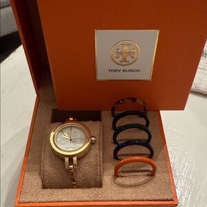 Tory Burch Gold Watch with Colorful Bands